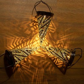 Outdoor Decorative Solar Hanging Lights with Delicate Hollow Conical Lantern Design - Set of 3 Chandelier for Patio, Tree, Garden, Yard, Porch, Backyard Pathway and Christmas Decoration.