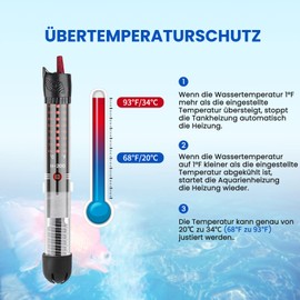 DoRight Submersible Aquarium Heater 50 W Temperature Adjustable Aquarium Heater with Suction Cups, Built-in Thermometer, External Temperature Controller for Fish Tanks, Used for 20L-60L Aquarium