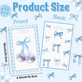 ArianQicult Blue Bow Party Favor Bags - 50Pcs Coquette Bow Knot Themed Goody Candy Treat Gifts Bags, Blue Theme Party Decorations for Kids Girls Women Birthday Wedding Bridal Shower Supplies
