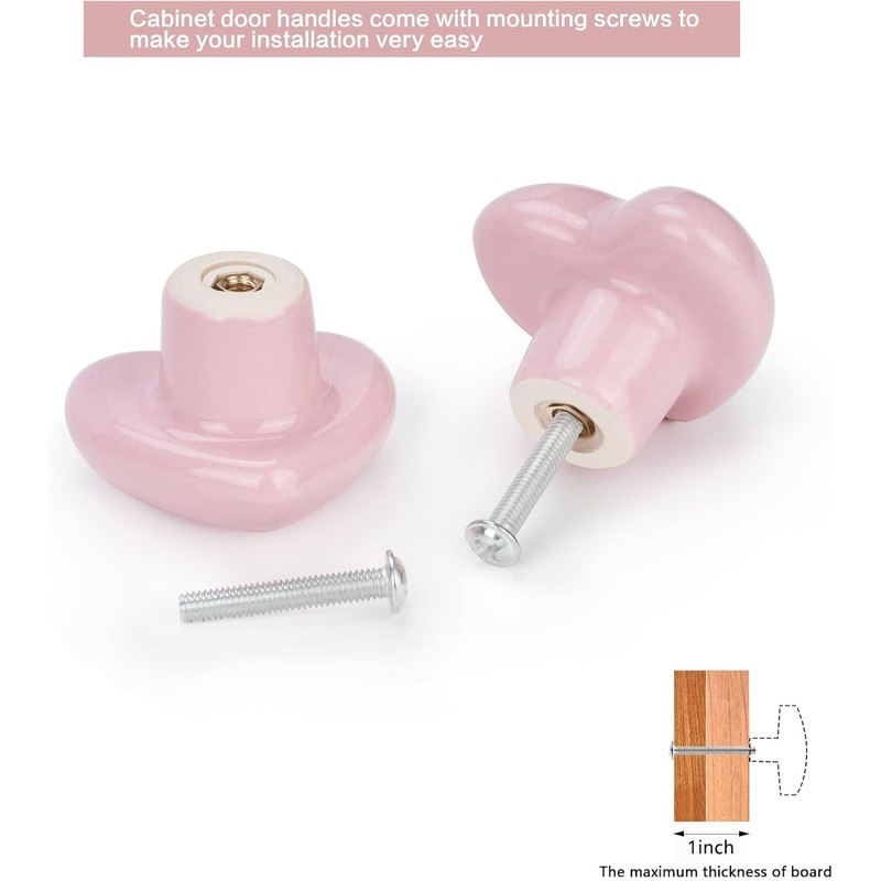 Noosverl 10 x Love Heart Shape Door Pull Knobs Pink