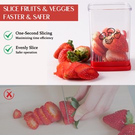 Fruit Slicer Cup | Strawberry Slicer | Stainless Steel Strawberry & Vegetable Slicer with Push Plate - Quickly Makes Fruit & Veggie Salad - Must Have Kitchen Gadget