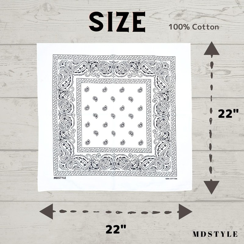 MDSTYLE 100% Cotton Bandana for Men & Women 22" x