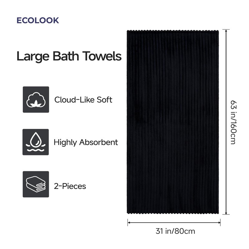 ecolook Black Bath Towel Set of 2, 31 x 63