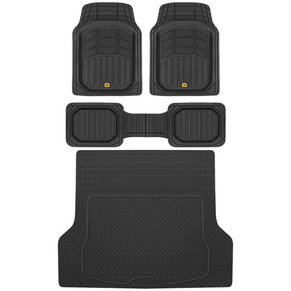 BDK Cat® CAMT-9013 (3-Piece) Large Heavy Duty Rubber Car Floor Mats with Trunk Cargo Liner, Trim to Fit Front & Rear Combo Set for Car Sedan SUV Van, All Weather