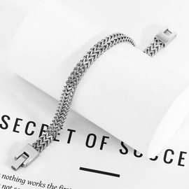 YIFSIY Bracelets for Men 19cm Stainless Steel Magnetic Clasp Braided Chain Mens Bracelet 18K White Gold Plated Jewelry Gift