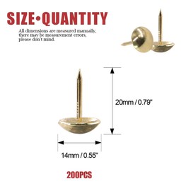 Hilitchi 200-Pieces 9/16'' (14mm) Antique Upholstery Nails Tacks Furniture Tacks Upholstery Tacks Thumb Tack Push Pins Assortment Kit (Gold)