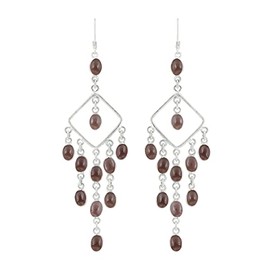 22.00ctw, Genuine Smoky Quartz & 925 Silver Plated Dangle Earrings Made By Sterling Silver Jewelry