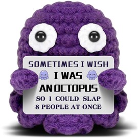 VKYN Mini Octopus Emotional Support Crochet with Funny Card, Birthday Gifts for Friends Besties Colleague Purple Octopus Home Office Desk Decor