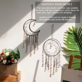 Artilady Dream Catchers with Crystals - Large Grey Boho Moon Dream Catcher Wall Decor House Decorations for Home Girls Kids Baby Bedroom Room Decor Christmas Birthday Teen Girl Boys Gifts