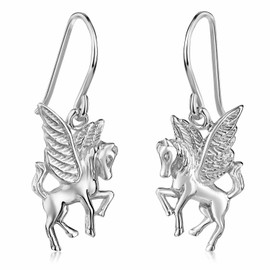Materia #SO-206 Pegasus Women's Earrings Horse with Wings Rhodium-Plated 925 Silver with Box, Sterling Silver, No Gemstone