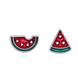 JERWLI Watermelon Earrings 925 Sterling Silver Watermelon Fruit Stud Earrings Jewellery Gifts for Women Watermelon Lovers, Sterling Silver, No Gemstone