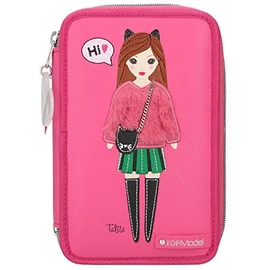 Depesche Lyra TOPModel Happy Chic 10729 Pencil Case with 3 Zips and Pens Approx. 20 x 13 x 7 cm
