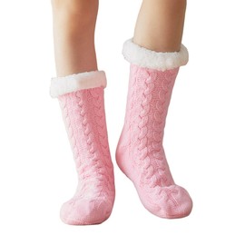 Womens Cozy Soft Fuzzy Socks - Fluffy Crew Slipper Socks - Winter Warm Socks Thick Fleece Lined - Xmas Gift 1 Pairs (Pink)