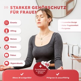 SCHALLWERK ® Women+ Ear Protection Earplugs - Dampen Noise & Maintains Sound Quality - Ear Plugs, Concerts, Ear Protection - Earplugs Suitable for Music, Festival, Work & Learning