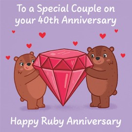 Hunts England - Couple 40th Anniversary Card - Ruby Anniversary - 40 Years - Cute Fun Bears Card - Love Story Collection