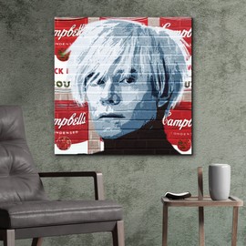 NWT Canvas Print Wall Art Andy Warhol Soup Can Brick Wall Portrait Graffiti & Street Art Abstract Illustrations Modern Art Decorative Bohemian Multicolor for Living Room, Bedroom, Office - 24x24
