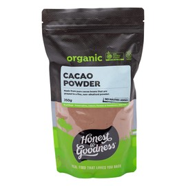 Honest to Goodness, Organic Cacao Powder, 350g - Made From Pure Cocoa Beans Grounded to a Fine, Non-alkalised Powder. Naturally Tart Cocoa Flavour. Slightly Light in Colour.