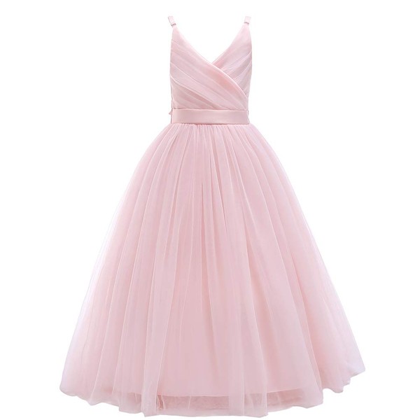 Glamulice Pink Girls Lace Bridesmaid Dress Long A Line Wedding