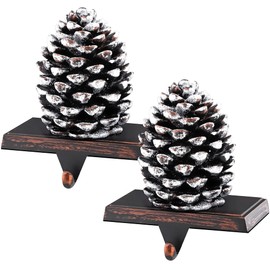 MCEAST 2 Pack Christmas Stocking Holders Pinecone with Snowflake Christmas Stocking Hangers Clips Mantle Hooks for Christmas Decoration