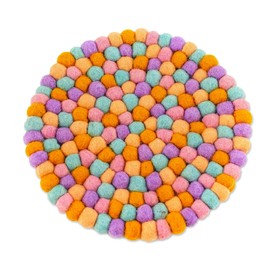 NOVICA Artisan Handmade Wool Pom Trivet Colorful Felted from Nepal Pastel Multicolor Tableware Kitchen Accessories Hot Plates Trivets Modern [0.5in H x 7.5in Diam.] 'Pastel Pop'
