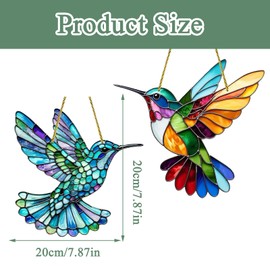 Pack of 2 Hummingbird Suncatchers Window, Hanging Window Decoration, Acrylic Hummingbird Suncatcher, Colour Hummingbird Pendant Decoration, Suitable for Bird Lovers, Decoration for Garden, Home