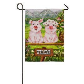 pingpi Decorative Outdoor Double Sided Funny Pig Garden Flag Welcome Quote, House Yard Flag, Garden Yard Decorations, Seasonal Outdoor Flag 12.5"x18"