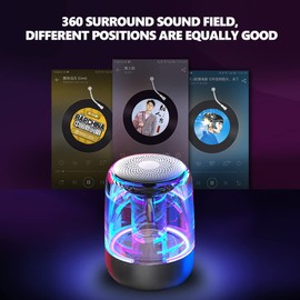 Dpofirs C7 Bluetooth 5.0 Speaker, Noise Reduction for Wireless Speakers, HiFi Stereo Sound Subwoofer with LED Light, 360° Surround Sound, Built-in HD Microphone (Black)