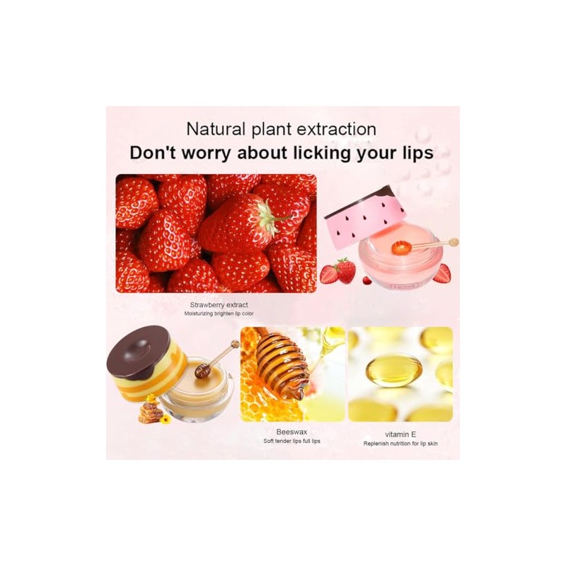 4 piezas de tarro de miel de labios de fresa