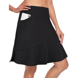 Viracy Athletic Skorts for Women, Ladies Knee Length Skort with Pockets Side Split Pleated Front High Waist Sun Protection Workout Tennis Skirts Golf Apparel,Black-Small