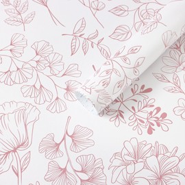 KUKANTST Wallpaper Pink White Peel and Stick Flower Leaf Contact Paper for Bedroom Bathroom Cabinets and Drawers Self-Adhesive Removable Waterproof Boho Stripe Vinyl 17.3"x118"