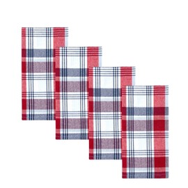 Home Bargains Plus Americana Square Fabric Napkins, Set of 4 Napkins, Patriotic Celebration, Red White and Blue Plaid Fabric Napkins, Buffet Dining