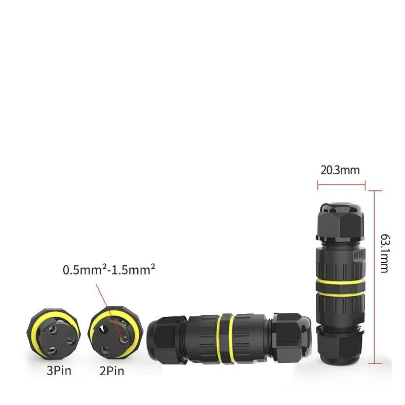 EVOGES IP68 Waterproof Outdoor Inline Cable Connector, 3 Pole, Ø3.5-10mm