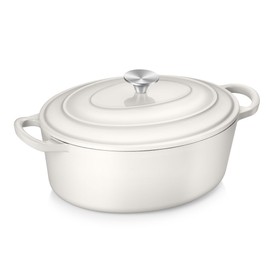 TeamFar 7QT Oval Dutch Oven, Enameled Cast Iron Dutch Oven Pot with Lid, For Bread Baking/Stewing/Braising/Frying, Suitable for Various Stoves, Non-stick & Easy Clean, White