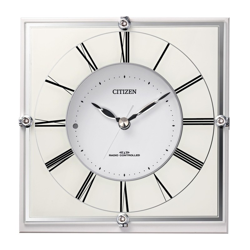 リズム(RHYTHM) シチズン 掛け時計 電波時計 アナログ 置き掛け兼用 木製台座 白 CITIZEN マリアージュ707