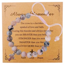 BONITTER Gifts for Teen Girls, Natural Stone Heart Bracelets，Cross Bracelet Christian Easter Gifts for Girls Boys Trendy Stuff with Inspirational Card
