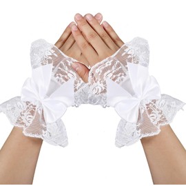 Telooco Lace Gloves Women Bow Fingerless Lace Gloves for Women, Suitable for Brides, Tea Parties, Dinner Parties and Funerals(White)