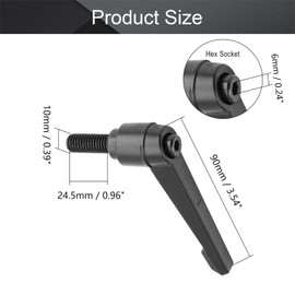 MroMax 3Pcs M10 x 25mm Clamping Lever Handle Aluminum Alloy Male Thread Adjustable Handle Lathe Machine Knob for Machinery, Woodworking and Industry Equipment Black