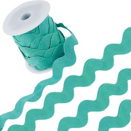 GORGECRAFT 1.34 Inch RIC Rac Ribbon Jumbo Rick Rack Trim 10 Yards Christmas Lake Green Zig Zag Rickrack Wave Bending Fringe Trim Woven Braided Fabric S Shaped Lace with Spool for Sewing Crafts
