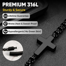 Black Cross Bracelet for Men : Waterproof Stainless Steel Christian Bracelets,Men's Link Chain with Cross,Religious Catholic Jewelry Gifts for Him Husband Boyfriend Dad Son Christmas Birthday Baptism