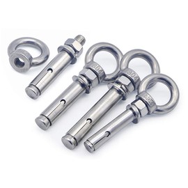 Lifreer 4PCS M6 x 60 mm 304 Stainless Steel Expansion Eye Bolts, Lifting Eyebolt Extension Anchor Bolts with Rings Wall Masonry Concrete Screws