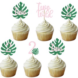 Safari Two Wild Cupcake Topper Girls 2nd Tropical Leaf Birthday Party Jungle Animals Decorations Pink 2