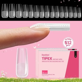 Beetles Tipex Instant Apex Nail Extension Tips Kit Almond/Coffin/Square/Oval/Stiletto/Squaoval Shape Thick Acrylic Nail Flat Nails Manicure Gel press ons Nail Art DIY Nails Art mothersdaygift:_Long Square 16Sizes 512Pcs(Only Tips)