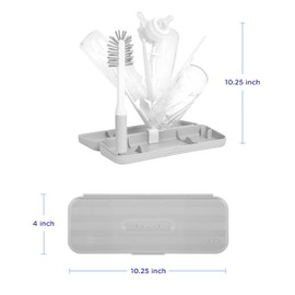 Ubbi On-The-Go Drying Rack and Brush Set, Includes Travel Case and Bottle Brush for Compact Storage, Holds Up to 8 Bottles, Baby Travel Accessories, Gray