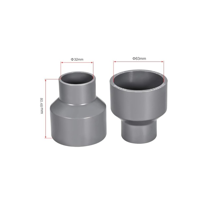 TOP-VIGOR 1Pcs PVC DWV Reducing Coupling, 32mm x 63mm Socket