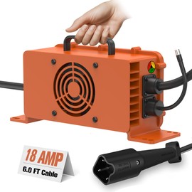 FcotMiue Upgrade 18 Amp 48 Volt Golf Carts Battery Charger for 2007-2024 Yamaha G29 Drive & Drive 2 Lead-Acid Battery Smart Trickle Charger with 3-Pin Leaf Plug IP67 Waterproof