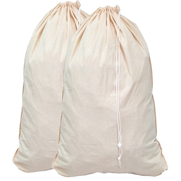 2 Pack - Extra Large Natural Cotton Laundry Bag , Beige (28" x 36")
