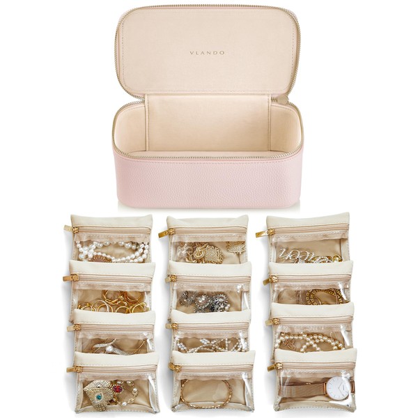 Vlando Reise schmuckkasten, Modern Schmuckkästchen mit 12 Schmuckbeutel, Reise Schmuck