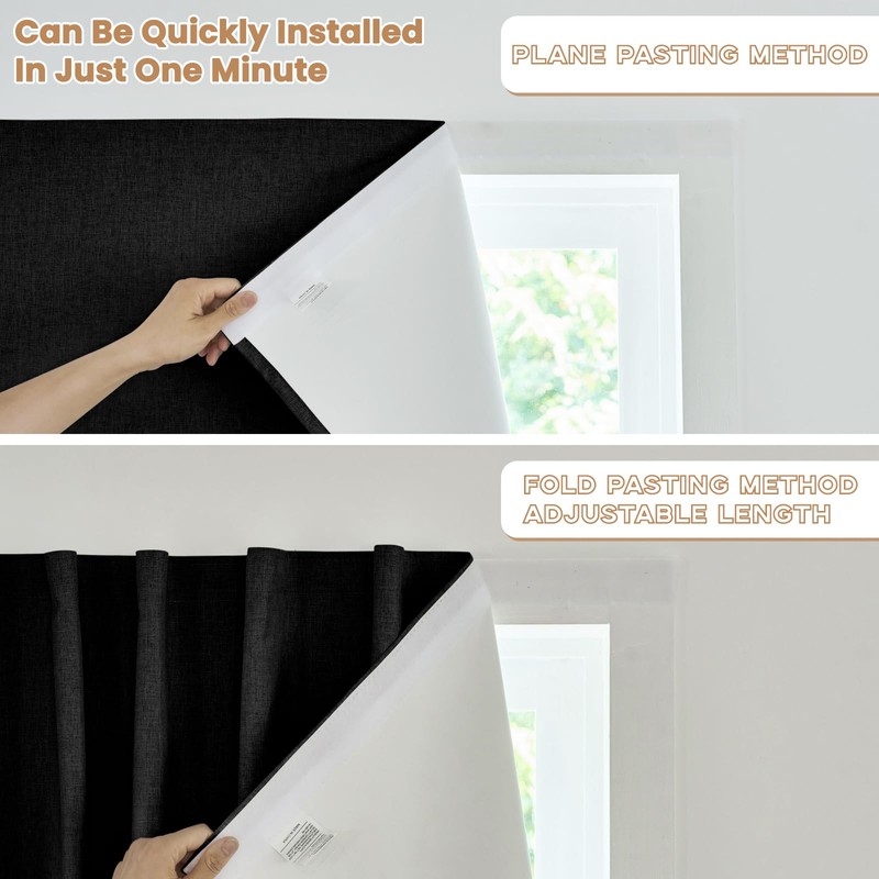 Adhesive Curtain,100% Blackout Curtains, No Drilling, Suitable for Multi-Scenes Privacy