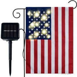 American Flag USA Yard Garden Flag with Lights- Solar LED Burlap US Flag 4th of July All Season Garden Flag 12 x 18 Double Sided for Patio Lawn Outside Outdoor Decorative Farmhouse