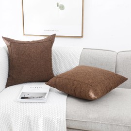 Jepeak Burlap Linen 26x26 Inch Throw Pillow Covers Pack of 2 Solid Square Euro Shams Farmhouse Decorative Spring Pillow Cases for Sofa Couch Bed Home Decor, Dark Brown